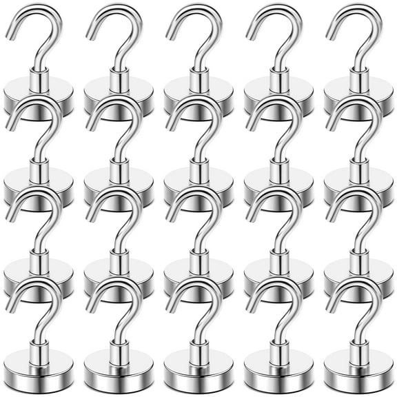 NAISHIER Magnetic Hooks, 50 LB Heavy Duty Magnet with Hooks, 20 Packs Strong Rare Earth Neodymium Magnet Hooks for Hanging, Magnetic Hanger for Curtain, Home
