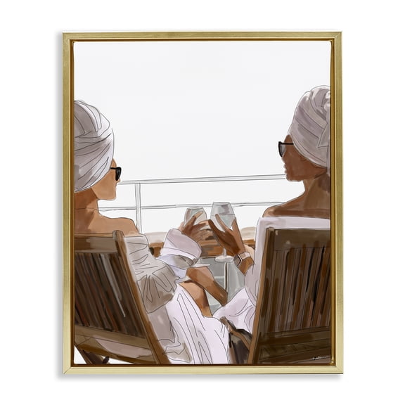 Stupell Industries Contemporary Summer Friends Relaxing on Beach Gold Floating Frame Canvas Art, 17 x 21, by Amelia Noyes