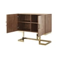 thumbnail image 4 of Salim Walnut Gold Accent Cabinet - 2 Doors 2 Adjustable Shelves 4 Compartments, Walnut Veneer Finish, Polished Stainless Steel Base, 4 of 10