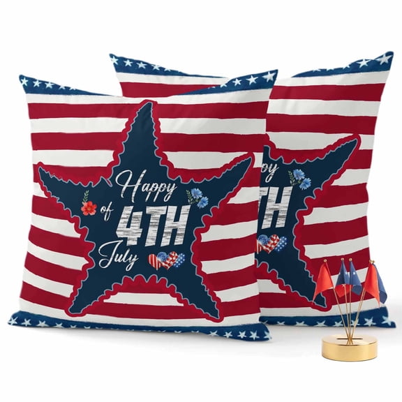 2 Pack Outdoor Waterproof Throw Pillow Covers,4th of July American Star Decorative Square Pillow Case Patio Pillowcases for Chair Couch Sofa 16x16in