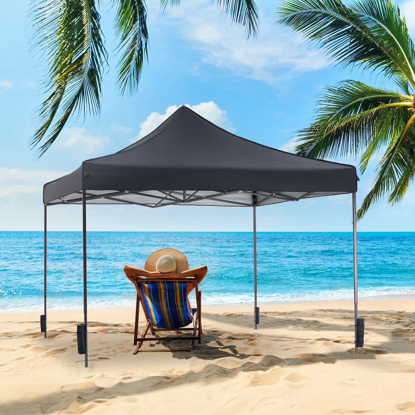 GIANNA 10x10 Pop Up Canopy, Easy Outdoor Sun Shade for Events, Parties, Camping, Portable Tent Pop Up Shade Canopy with Sand Bags,Grey