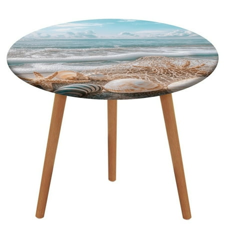 

Beach Starfish Shells (26) Round Fitted Tablecloth Elastic Table Cover Waterproof Dining for Indoor Outdoor Decor Table Cloth