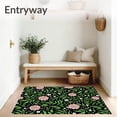 thumbnail image 3 of ODIKA 3'x5' Machine Washable Non-Slip Area Rug, Vintage Botanical Cushion with Fern Leaves and Blooming Flowers High Traffic Rug with Pad, Black, 642689, 3 of 8