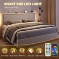 thumbnail image 4 of Einfach King Size Lift Up Hydraulic Bed Frame, Upholstered Velvet Storage Adjustable Headboard with LED Light and Built-in Charging Station, White, 4 of 8
