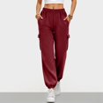 thumbnail image 5 of vigerkar Womens Cargo Sweatpants Oversized Joggers Baggy Athletic Pants with Pockets (Wine, S), 5 of 7