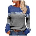 thumbnail image 1 of PEASKJP Women Autumn Winter Colorblock Pullover Sweaters Round Neck Striped Slim Fitting Knitwear Tops(Grey,S), 1 of 6