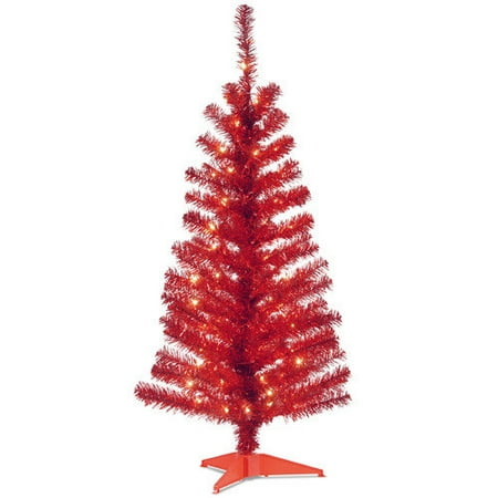 4 ft tinsel wrapped pre lit medium christmas tree red 4 ft tinsel wrapped pre lit medium christmas tree red