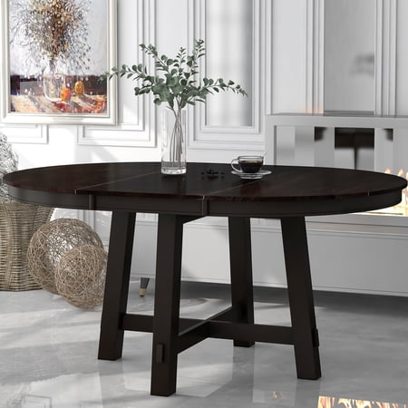 Solid Wood Dining Table Round Extendable 42 -58 Seats 6 Oak Veneer Top Stable Poplar Construction 42 - 58 Wood Accommodates With Veneer Strong