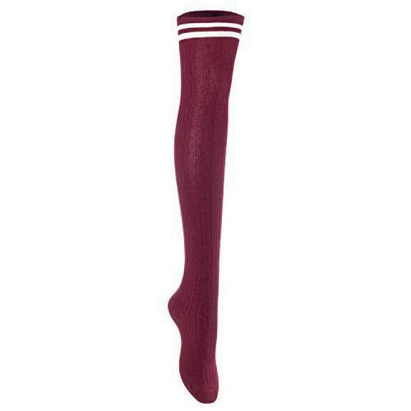 Big Girls' Women's 1 Pair Over Knee High Thigh High Cotton Socks Leg Warmers J1023 Size L/XL(Wine) 4p1c7