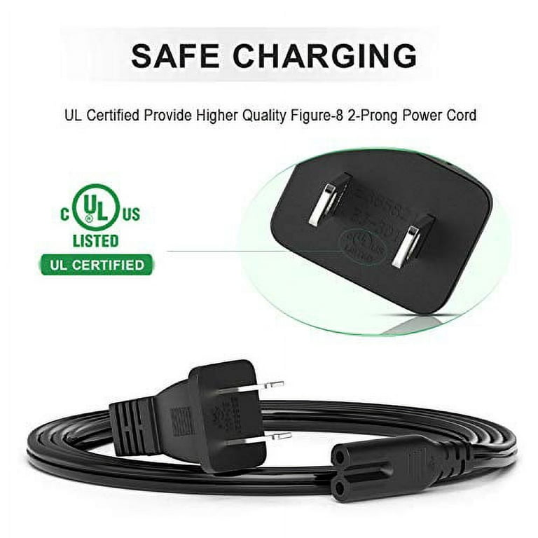 12Ft Long AC Power Cord for PS5 PS4 PS3,Xbox One S/X,Samsung TCL Roku Apple  Toshiba Insignia LED LCD Smart TV,2 Prong Power Cable Replacement for HP  Canon Printer[UL Listed] 