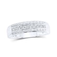 thumbnail image 3 of Solid 10K White Gold His and Hers Princess Cut Real Natural Diamond Trio Three Rings Set Square Matching Rings Wedding Band Set 3/4 Carat - ( .71 Cttw ) - Ladies Size 8.5 - Mens Size 8.5, 3 of 4