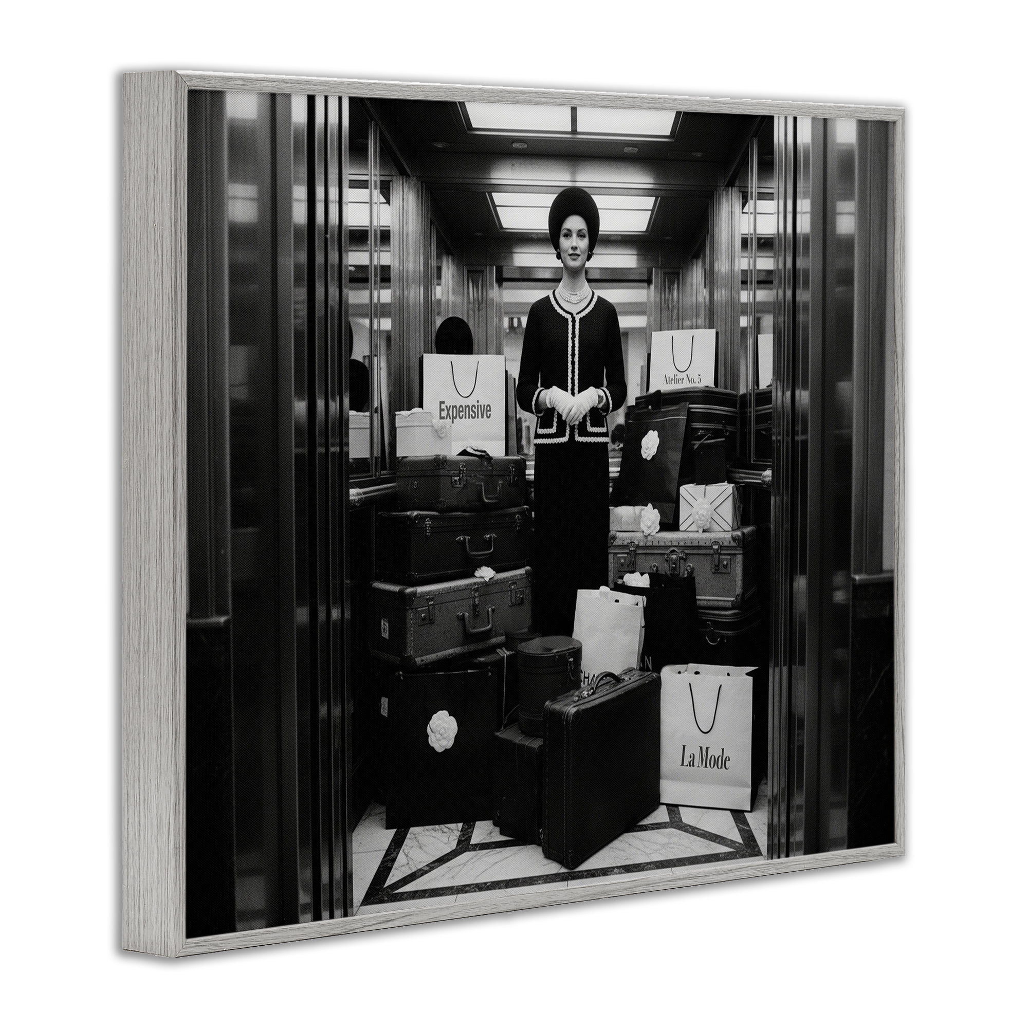 Stupell Industries Elevator Chic Shopping Gray Framed Giclee Art, design by A Barefoot Stylist