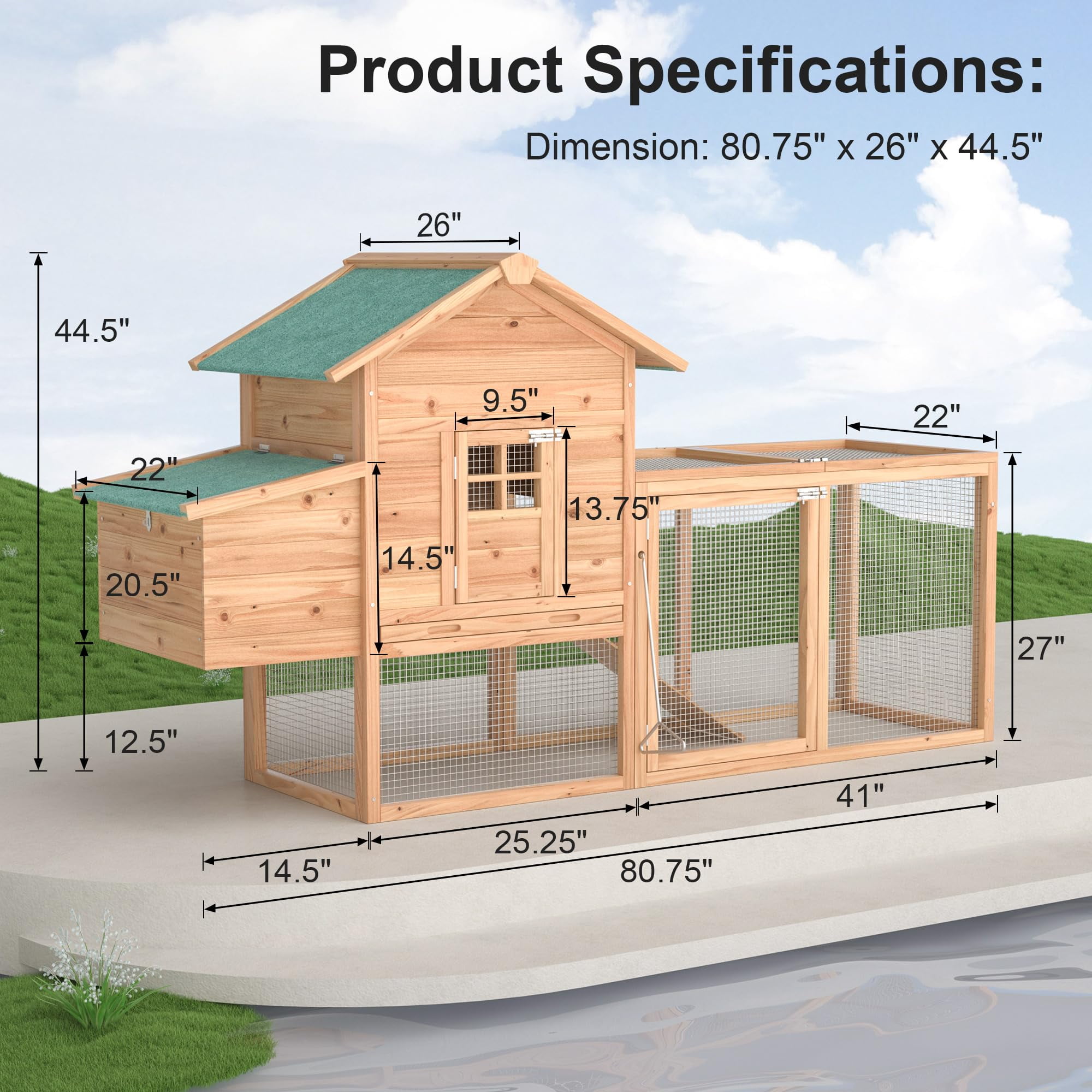 Outdoor Chicken Coop With Run Chicken Runs For Yard w/ Nesting Box & Cover Wooden Hen House Rabbit Hutch w/ Tray