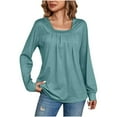 thumbnail image 1 of Womens Manches Longues Tops Décontracté Col Carré Chemise Plissée Ample Coupe Chemises, 1 of 5