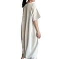 thumbnail image 2 of Women's Cotton Linen Dresses Irregular Hem Shirt Dress with Pockets Natural Linen XXL, 2 of 4