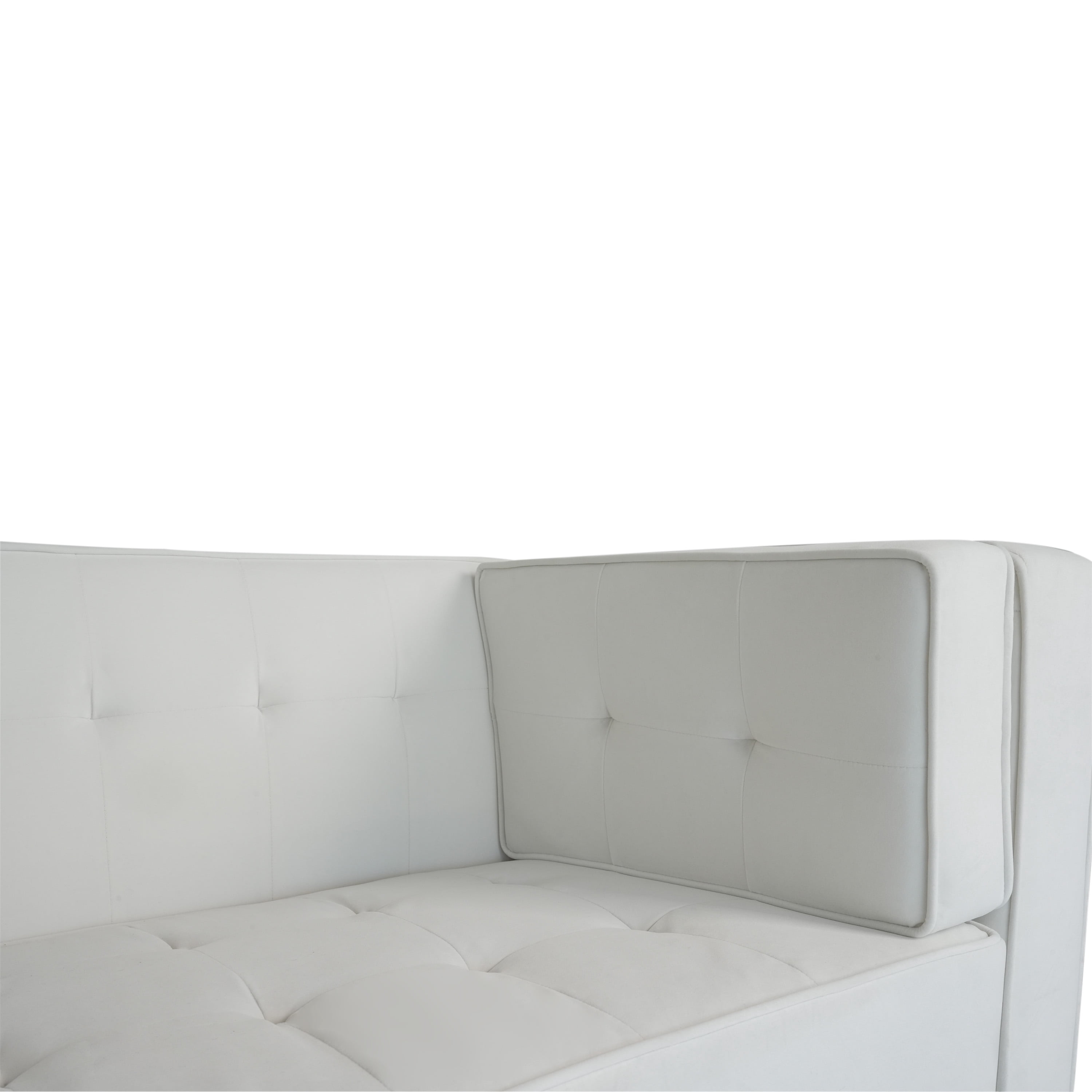 Miniyam 90 in Classic 3-Seater Sofa Modern Solid Print Velvet Tufted Coach, Ivory White