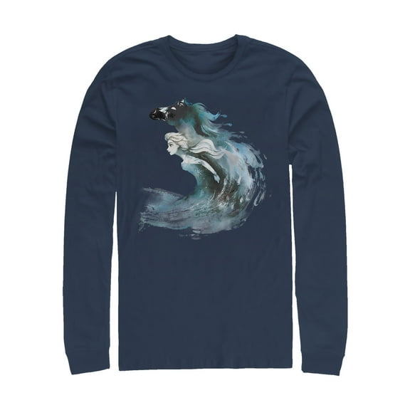 Men's Frozen 2 Elsa Horse Water Spirit Long Sleeve Shirt Navy Blue X Large