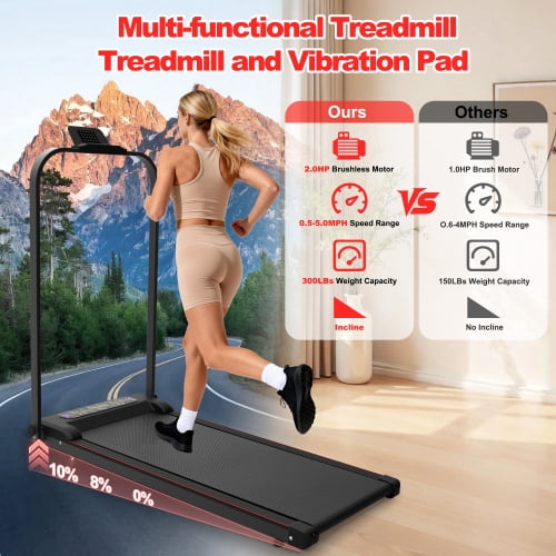 Foldable Treadmill with Handle Bar and Incline, 2 in 1 Portable Under Desk Walking Pad and Vibration Pad with Remote Control for Home Office Small Spaces, Black