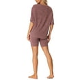 thumbnail image 3 of INSPIRE CHIC Women's Ribbed Knit Soft Tracksuit Short Sleeve Sweatshirt Set Shorts Loungewear Sleepwear XS Dark Red, 3 of 6