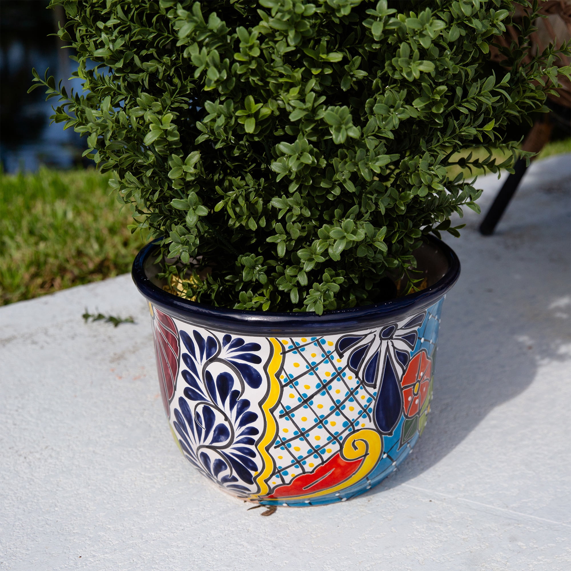Nearly Natural Talavera Ceramic Planter - 9" - Multicolored