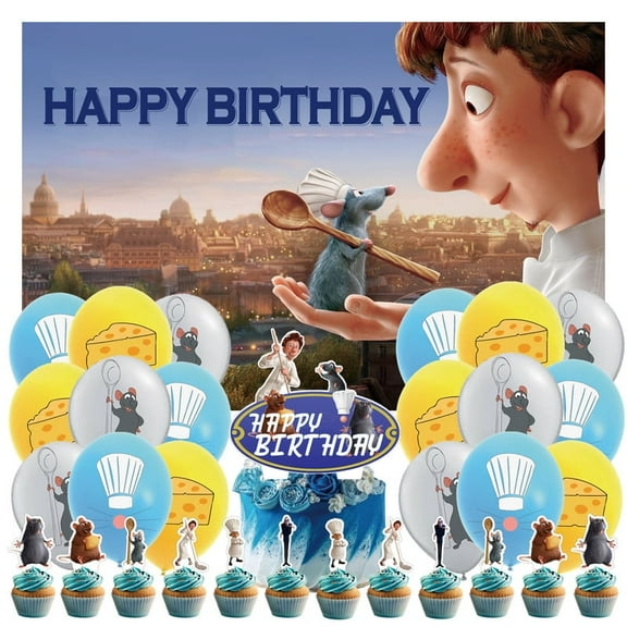 32 Pcs For Ratatouille Theme Party Decorations,With 5*3ft Birthday Backdrop Decorations,18 Balloons,13 Cupcake Toppers,for Birthday Party Decorations