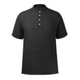 thumbnail image 3 of GHSOHS Mens Dress Shirts Classic Shirts for Men Black Red Mens Dress Shirt Men's Vintage Striped Dress Shirts Casual Loose Button Crew Neck Shirt Short Sleeved Tops Blouse Black Beach Shirts 3XL, 3 of 5