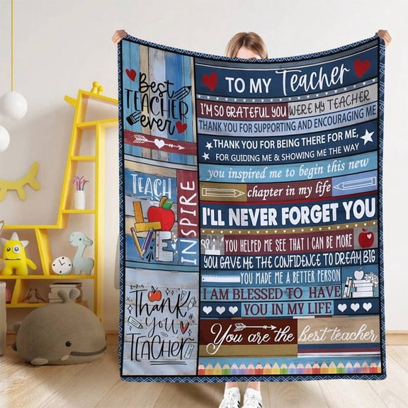 Grateful Teacher Appreciation Flannel Throw Blanket Multicolor 28 Soft