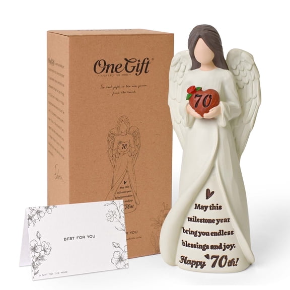 70th Birthday Gift for Woman - Hand-Painted Angel Figurine for Mom, Wife, Sister, Friend - 6.3 Inch Memorial Keepsake