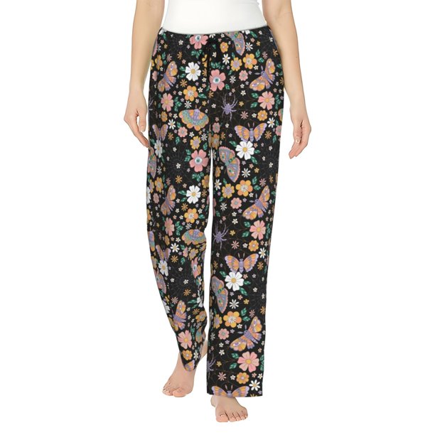 Balery Floral Insects Pantalones de pijama para mujer, pijamas ultraligeros, pantalones de estar por casa-XX-Large