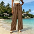 thumbnail image 4 of MYAOYINo Boundaries High Waisted Wide Leg Pants Women Daily Wear Button Front Tie Waist with Deep Pockets, 4 of 6