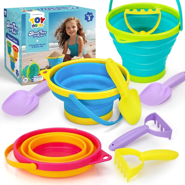 Juego de cubos de arena Toy Life de Beach Toys con palas y rastrillos, 9 unidades