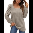 thumbnail image 2 of Camisas Tipo Túnica para Mujer, Camisas Holgadas de Larga, Camisas de Cuello Cuadrado Caqui XL, 2 of 8