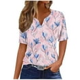 thumbnail image 3 of Kctiaxy Womens Summer Tops V-Neck Button Collar Short Sleeve Hawaiian Shirt Fashion Floral Printed Pullover Top for Casual Beach Wear, 3 of 6