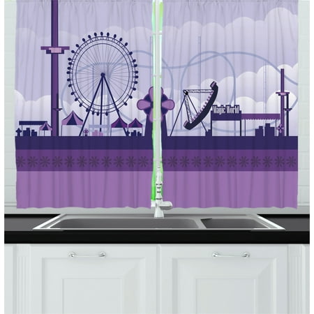 Ferris Wheel Curtains 2 Panels Set Cartoon Amusement Park View