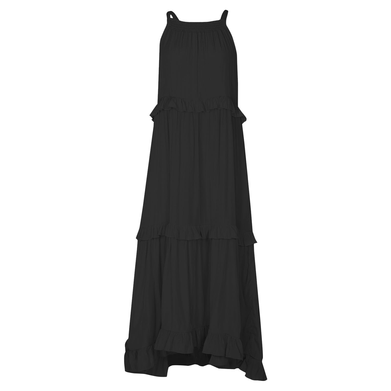 LVHAOGJOB Womens Midi Dress with Pockets Loose Sleeveless Dress Summer Strap Pleated Floral V Neck Sundress for Mujer