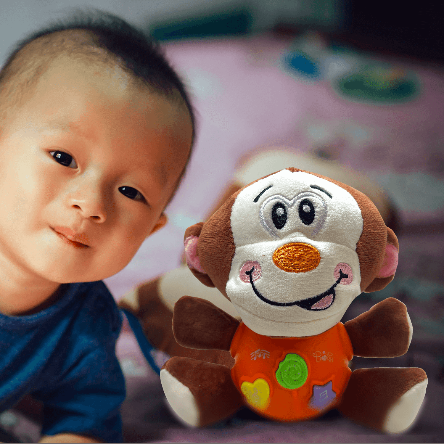Petal Plush Monkey Musical Baby Toys for Newborn Baby Toys for 0 3 6 9 12 Month Baby, Cute Stuffed Aminal Light Up Baby Musical Toys for Infant Babies Boys & Girls Toddlers 0 to 36 Months