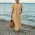 thumbnail image 2 of Bxsruta Womens Maxi Dress Casual Short Sleeve Button Down Shirt Dress Flowy Long Dresses, 2 of 7