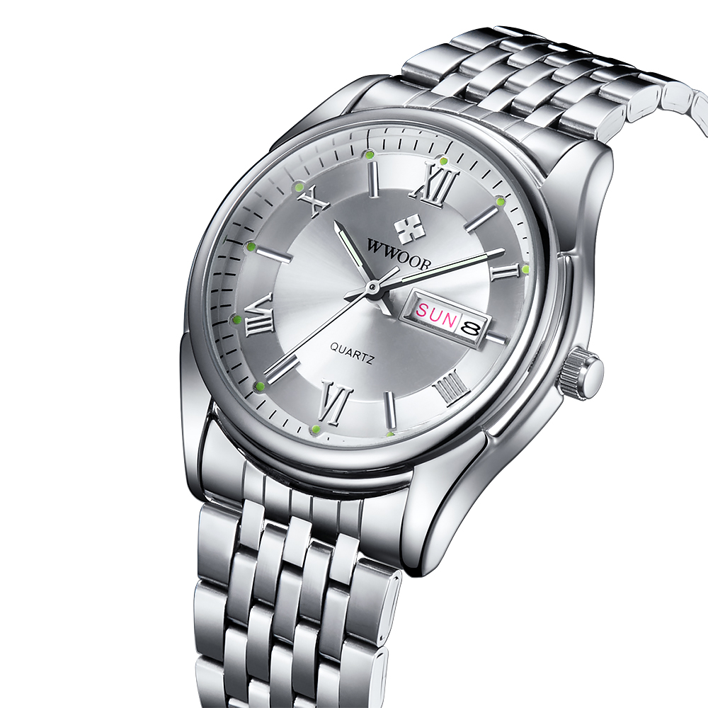 Wwoor WWOOR Luminous Quartz Analog Stainless Steel Business Man
