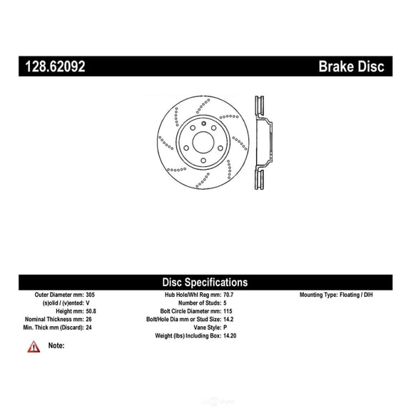 Centric 128.62092 Centric Premium OE Style Cross-Drilled Disc Brake Rotors Fits select: 2005-2008 PONTIAC GRAND PRIX