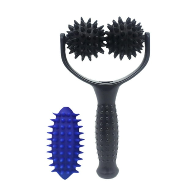 Rodillo de masaje de mano con mango para pilates, , práctica herramienta de masaje manual, versátil para cuello, cuerpo completo, pies, piernas y espalda. Negro