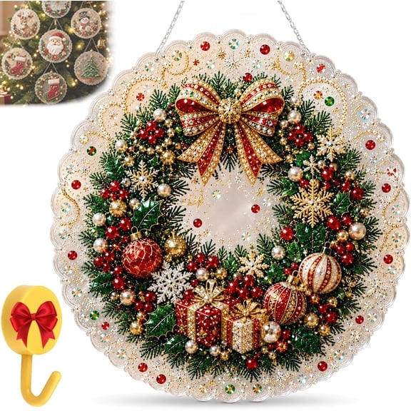 2026 Christmas Pearl Diamond Art Hanging Ornament Kit, Xmas Pearl Diamond Art Ornament Kit | DIY Holiday Hanging Decor, Double-Sided Display, Relaxing & Beginner-Friendly,Holiday Wreath