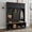 Black, variant on Farmhouse 4-in-1 Hall Tree with Top Cabinets, 59''W Coat Rack with 4 Hooks, Entryway Bench with Cubbies for Hallway Living Room Mudroom