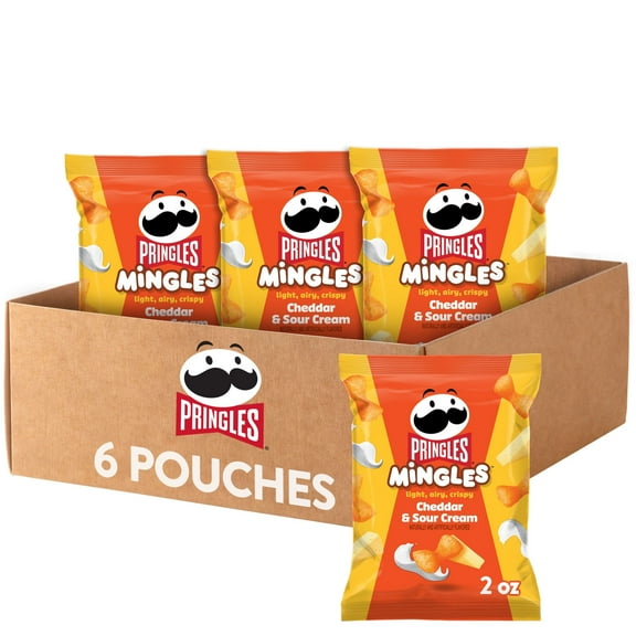 Pringles Mingles Cheddar and Sour Cream Puffed Snacks, Cheese Puffs, 6 Count