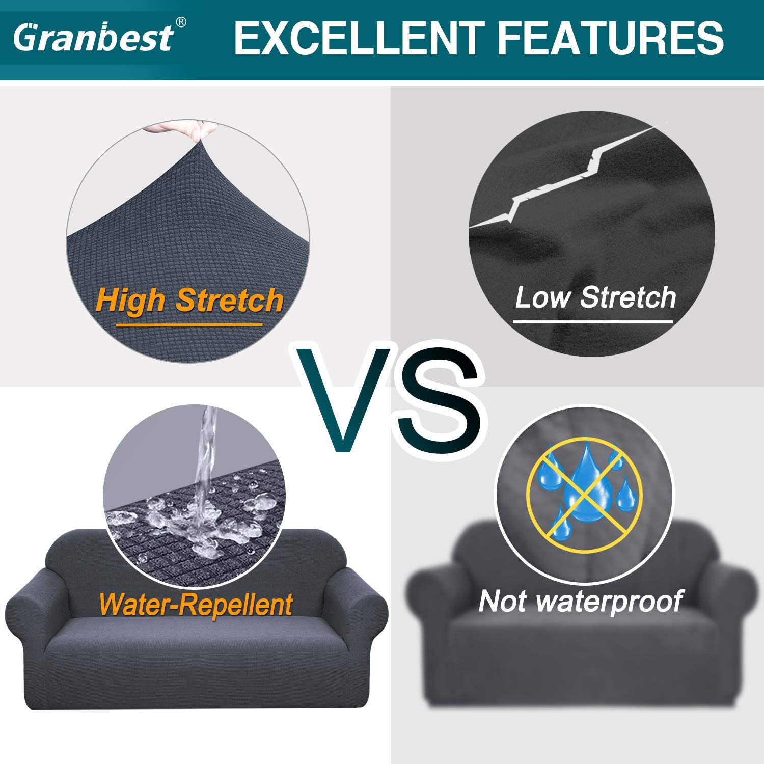 Amerteer Premium Water Repellent Sofa Cover High Stretch Couch Slipcover Super Soft Fabric Couch Cover for Pets Kids Children Dog