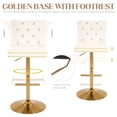 thumbnail image 3 of Adjustable Velvet Bar Stools with Back, Fashionable Swivel Counter Height Bar Chairs with Thick Cushion, Crystal Button Tufting and Gold Nailhead Trim for Kitchen, Dining, Pub, or Café (White), 3 of 7