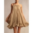 thumbnail image 3 of Women's Summer Boho Mini Dress Halter Neck Sleeveless Ruffle Hem Flowy Swing A-Line Sundress Lightweight Breathable Tiered Beach Vacation Party Dress, 3 of 5