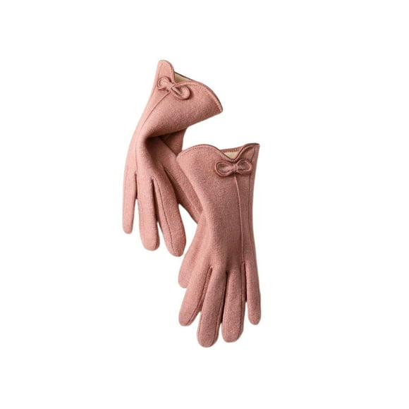 Maytalsory Female Cashmere Thicken Touchscreen Gloves Bow-Knot Full-Fingers Autumn Mittens Hand Warmer Driving Sports Motorcycle Pink 1Set