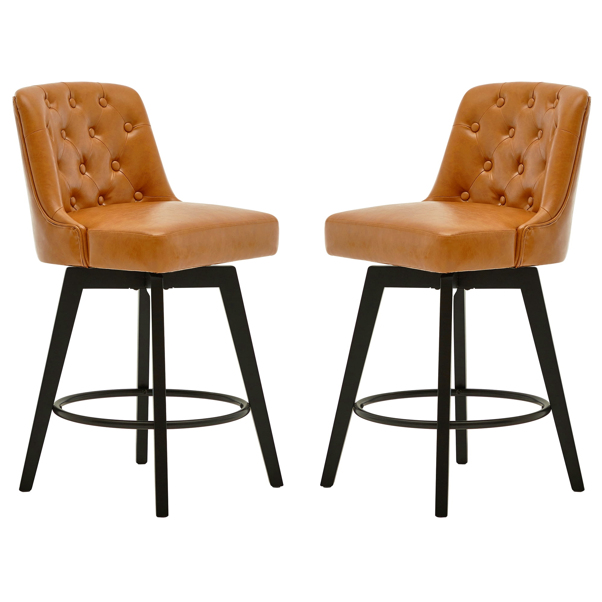 MINCETA Counter Stool,26" 360 Free Swivel Upholstered Bar Stool with BackSet of 2PU in Brown