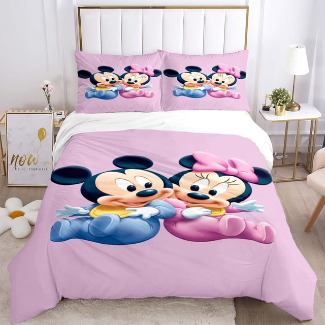 Disney Mickey Minnie Mouse Quilt Cover Pillowcase Bedding Three Piece Set Multi Size Comforter Duvet Cover Anime Bedding SetsEU Twin 135x200cm Gao Jinjia LED
