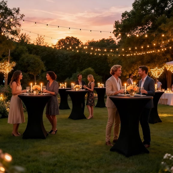 Cocktail Table Covers - 4 Pack 32x43 Inch Table Cloth - Black Fitted Stretch Spandex Round High Top Tablecloth for Party, Bar, Birthday, Pub, Banquet